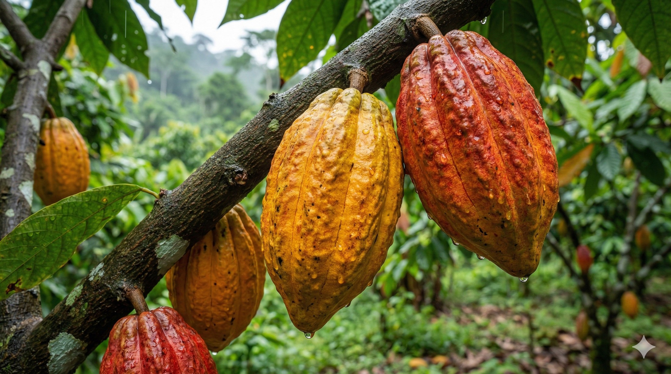 Des fèves de cacao bien mûres
