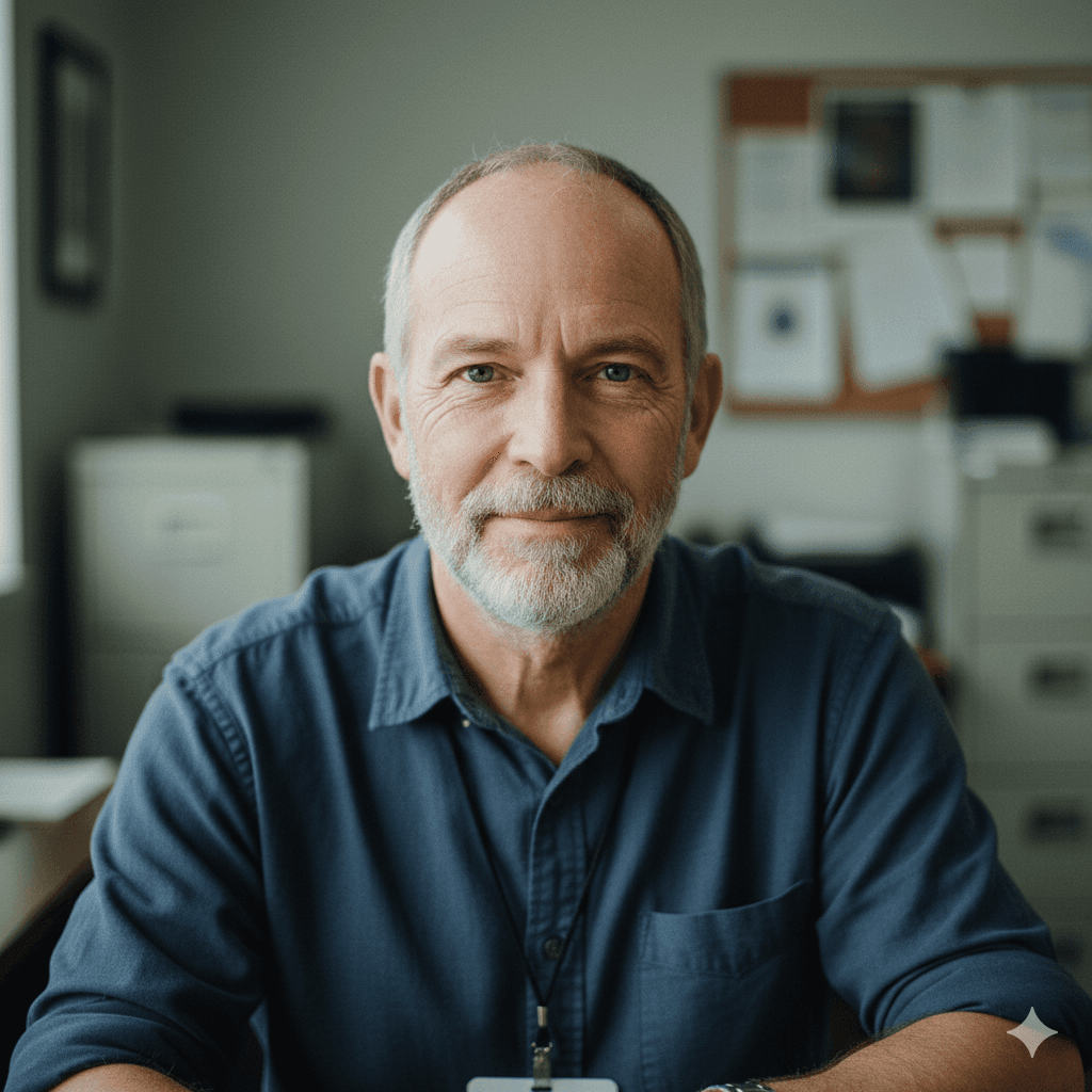 A headshot of an older man
