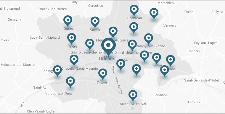 SEO local à Orléans et son agglomération : bouton Demander un devis et carte des villes desservies