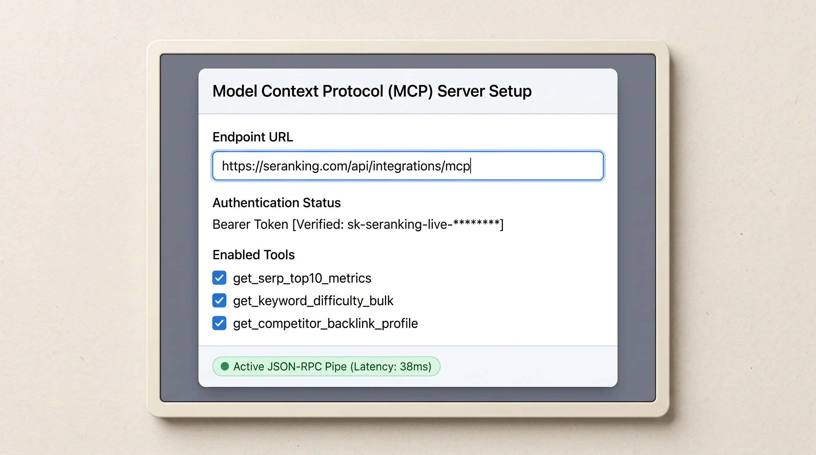 Teaching reconstruction of SE Ranking MCP server configuration interface connected to OpenAI developer endpoints