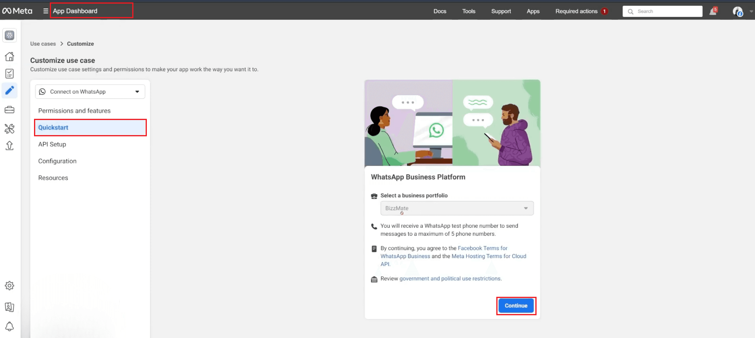 quick start - app dashboard