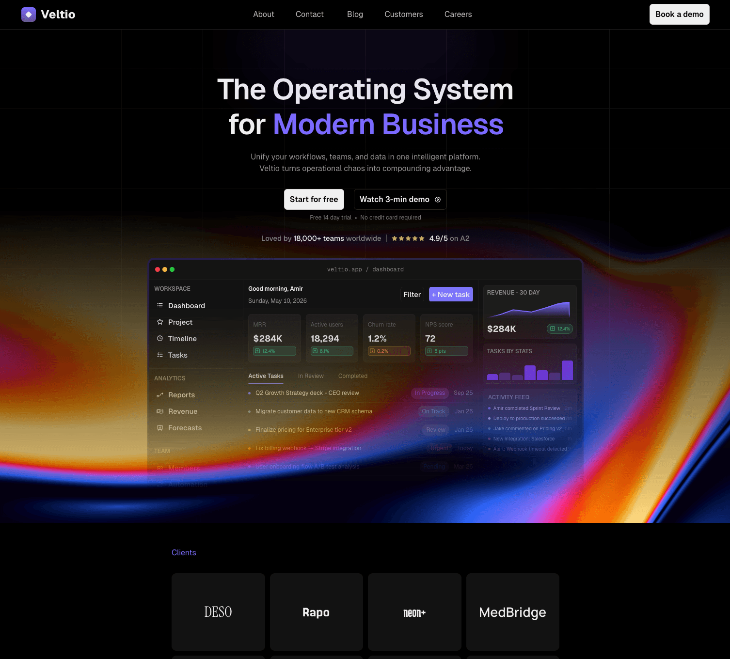 home page of Veltio website template