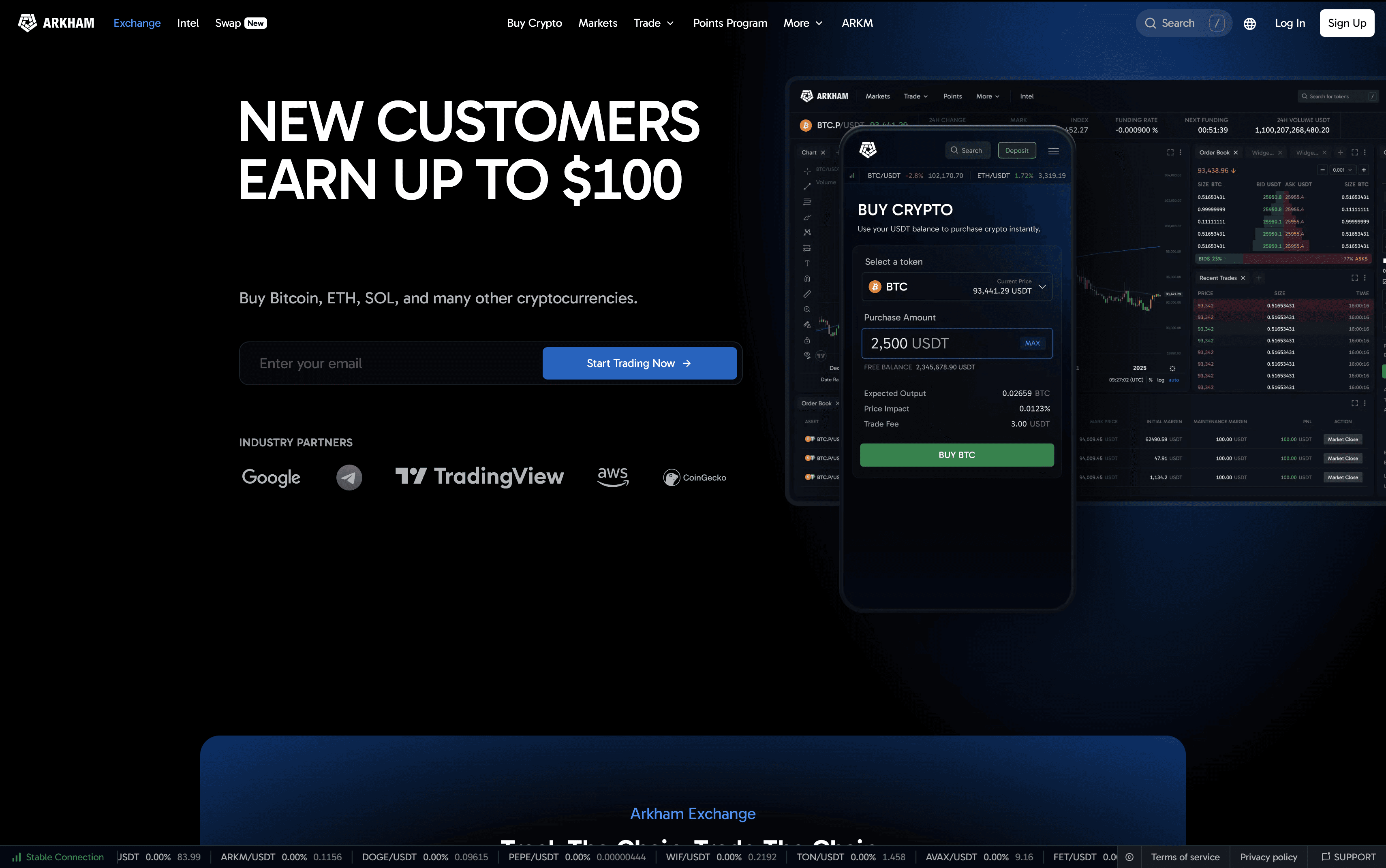 Arkham blockchain intelligence and crypto analytics platform homepage