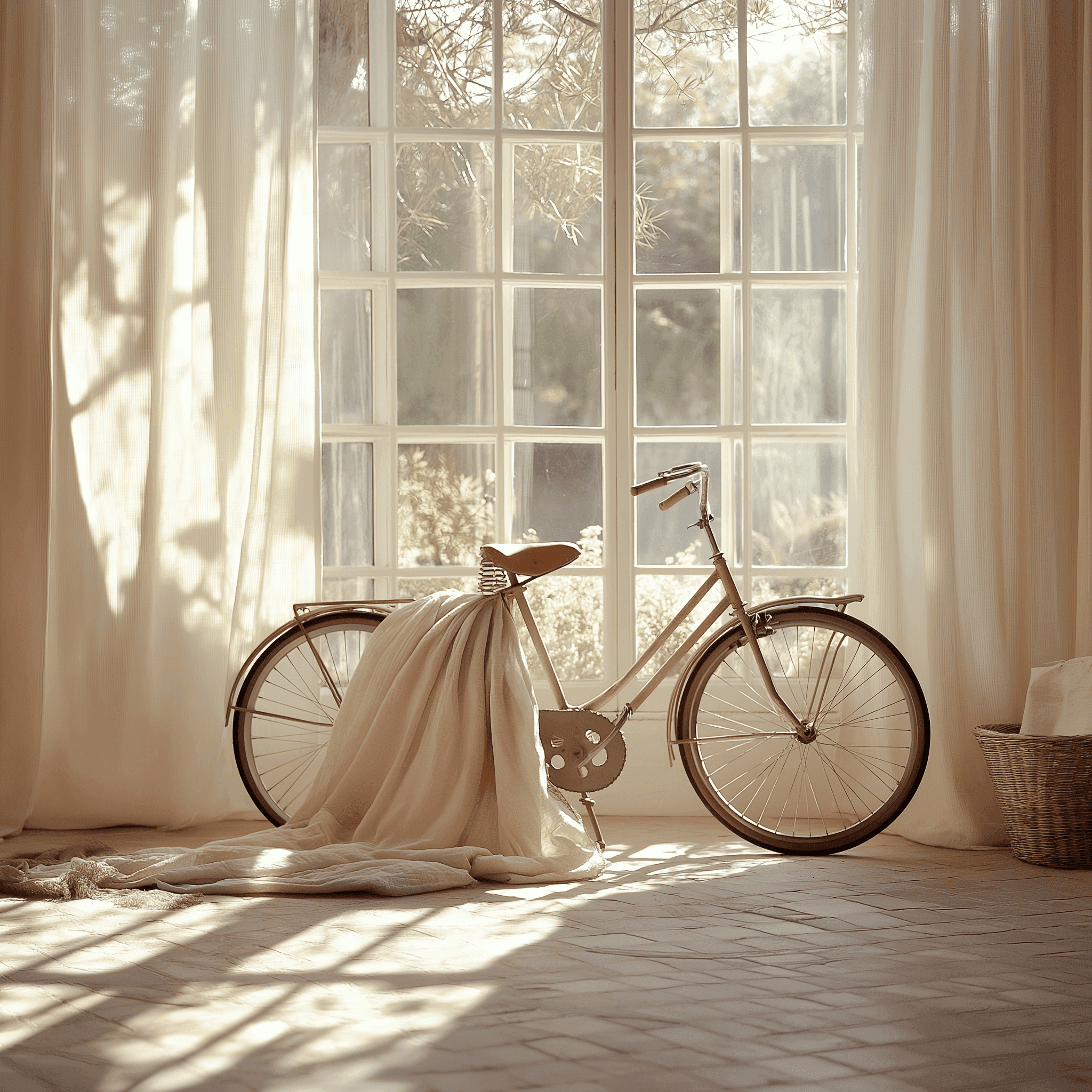 Sunlit Bicycle by Window