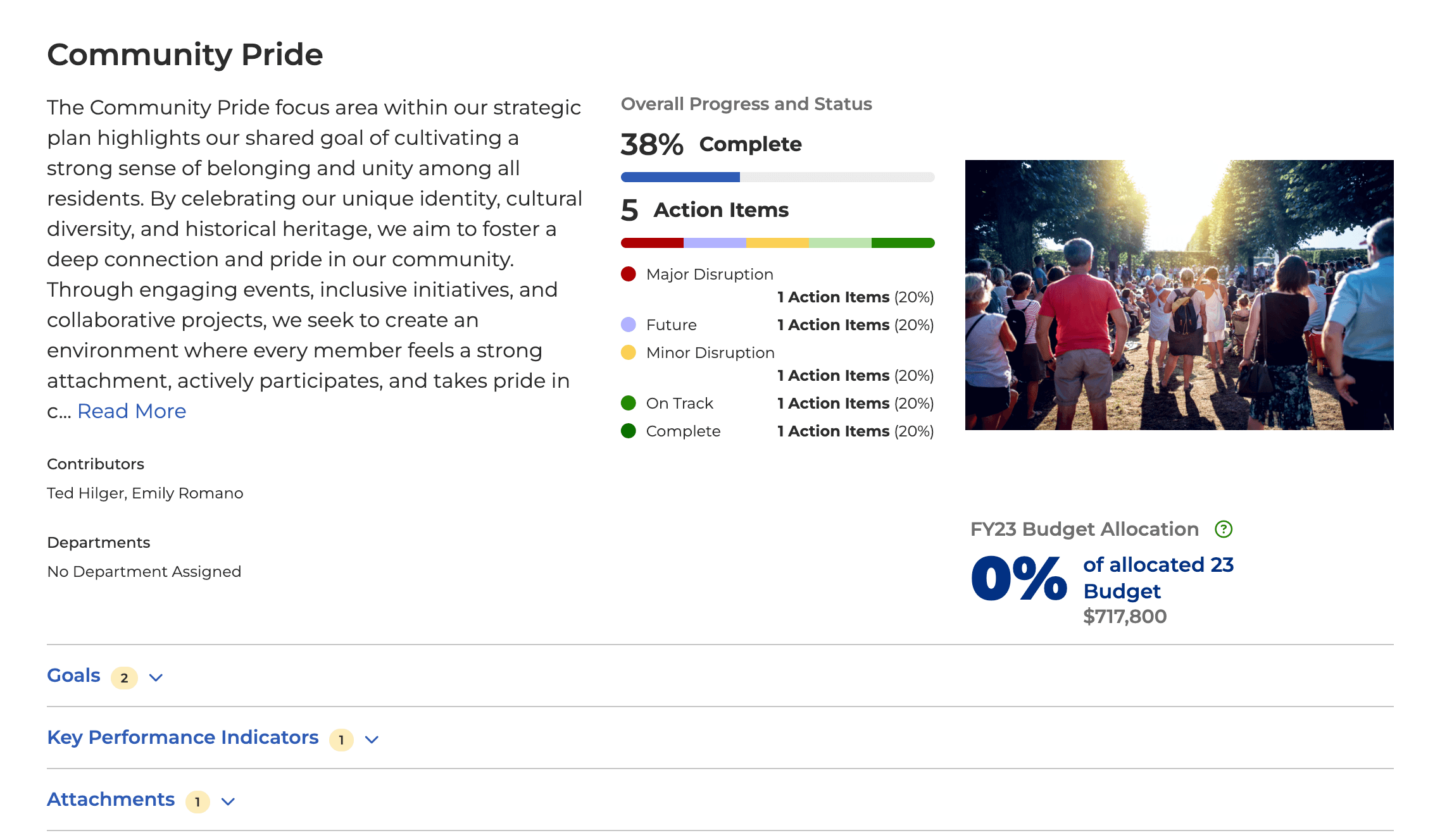 Screenshot of ClearGov strategic planning project status 