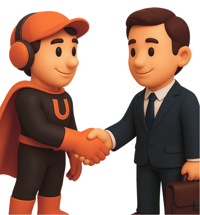 Mascort shaking hand with a client