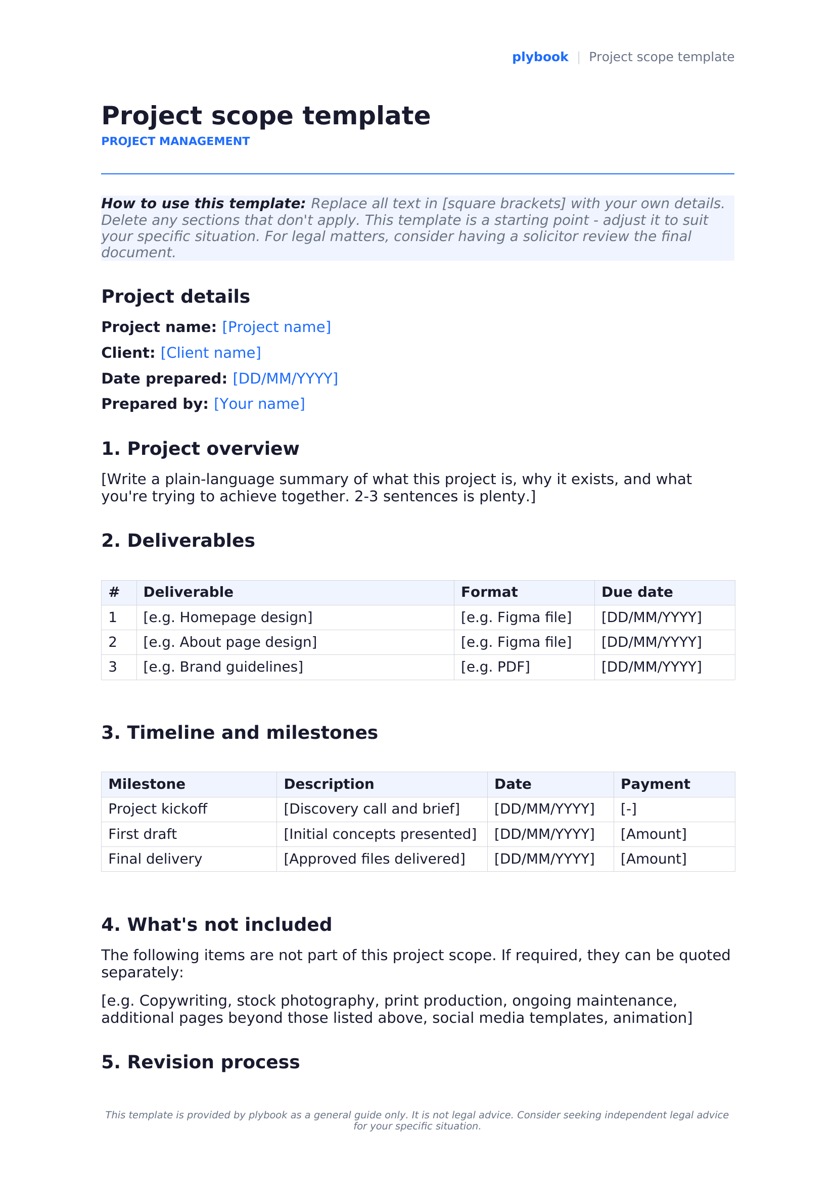 Project scope template