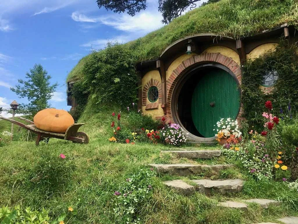 Hobbit-style grassy round house