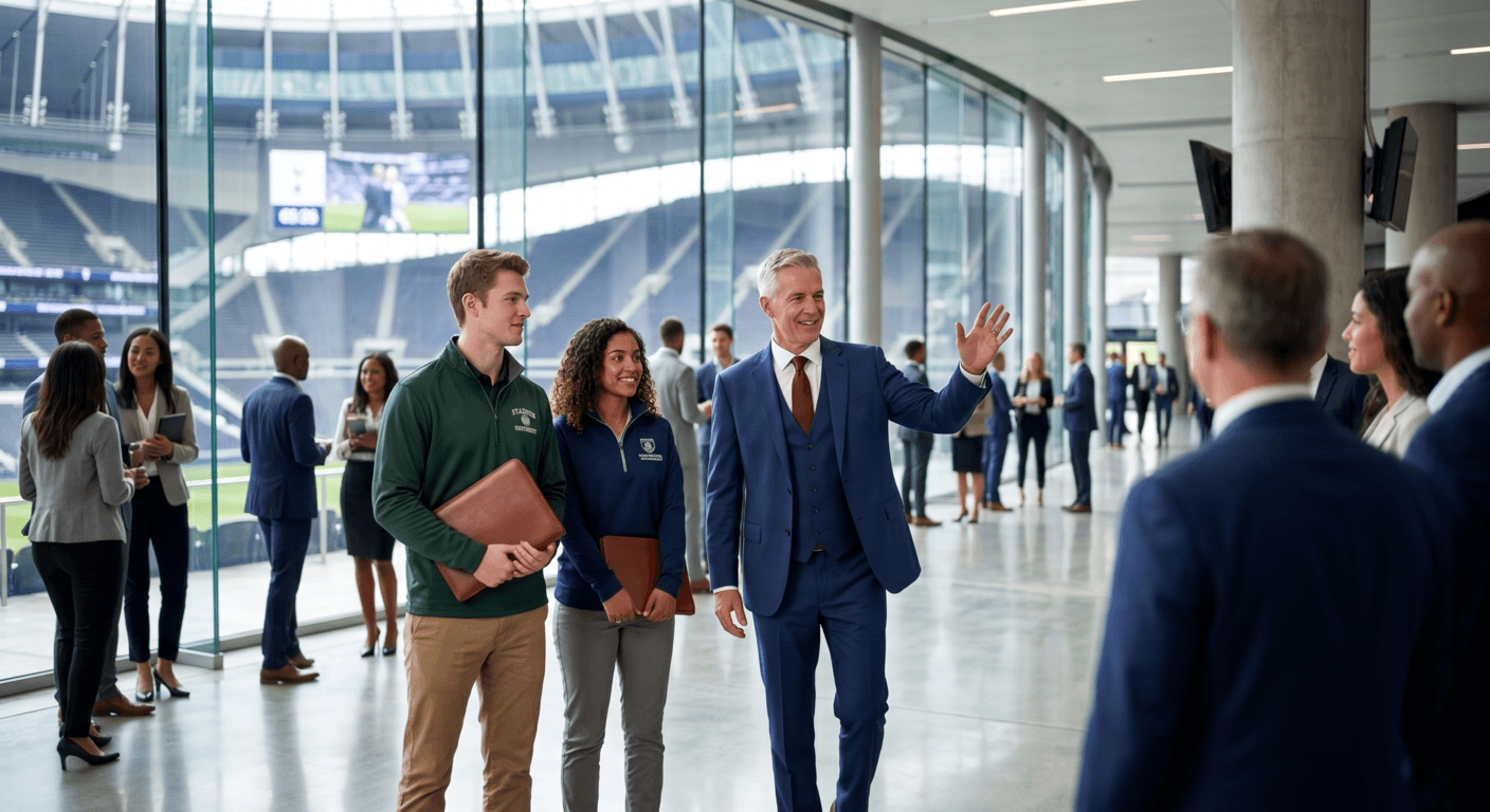 Athletes with a mentor wearing casual outfits