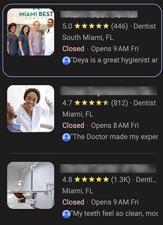 Example of a practice with fewer reviews ranking higher