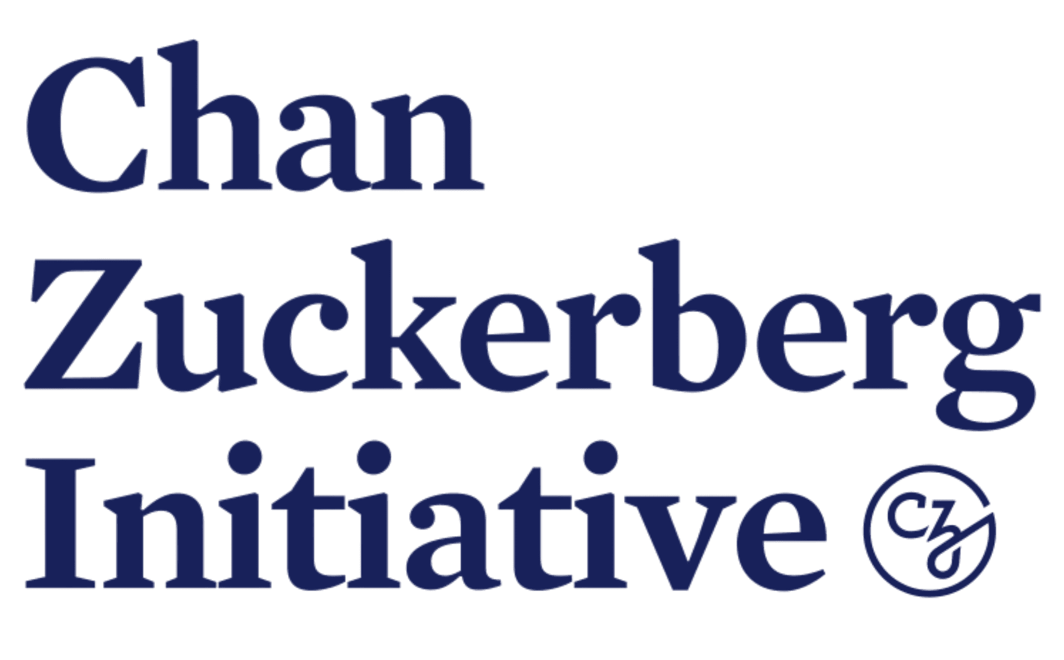 A imagem apresenta o logotipo da Iniciativa Chan Zuckerberg, exibindo seu nome em uma fonte serifada azul-marinho em negrito, com um símbolo estilizado "cz" à direita.