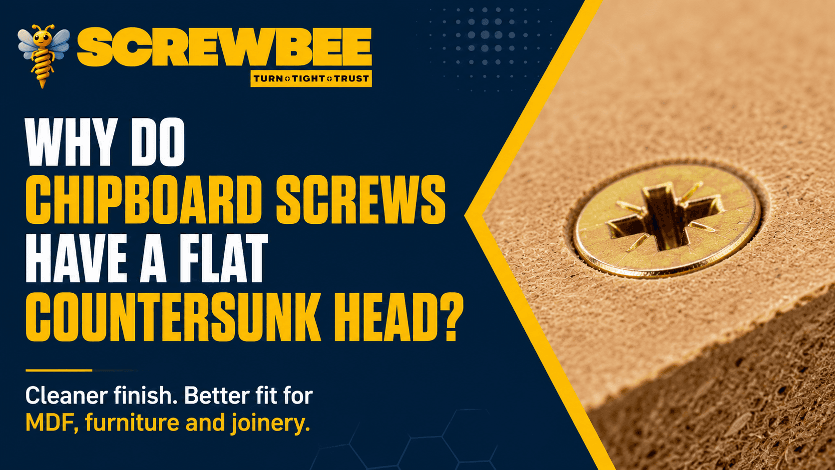 Flat countersunk Chipboard Screw for MDF furniture and joinery by Screwbee