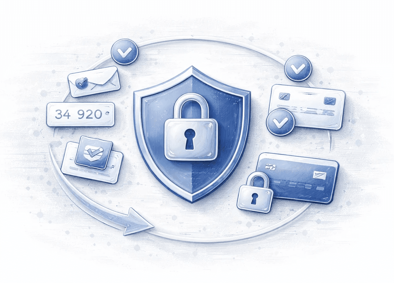 Bright orange textured cap balanced on fingertips against a vivid blue sky with scattered clouds.