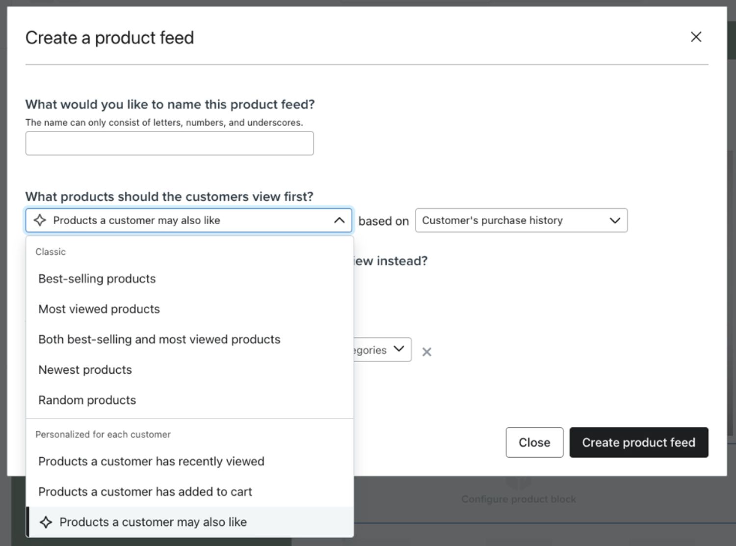 Personalised Product Feeds.jpg – Klaviyo’s product feed settings allowing for AI-driven personalised product recommendations.