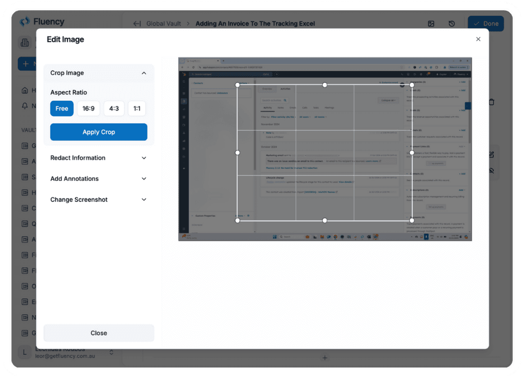 Crop and edit images in Fluency