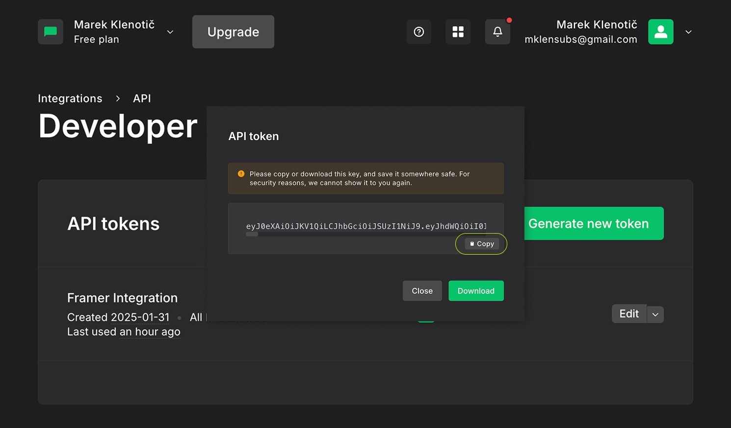 A dark-themed user interface labeled "Developer," displaying options and settings for development tools.