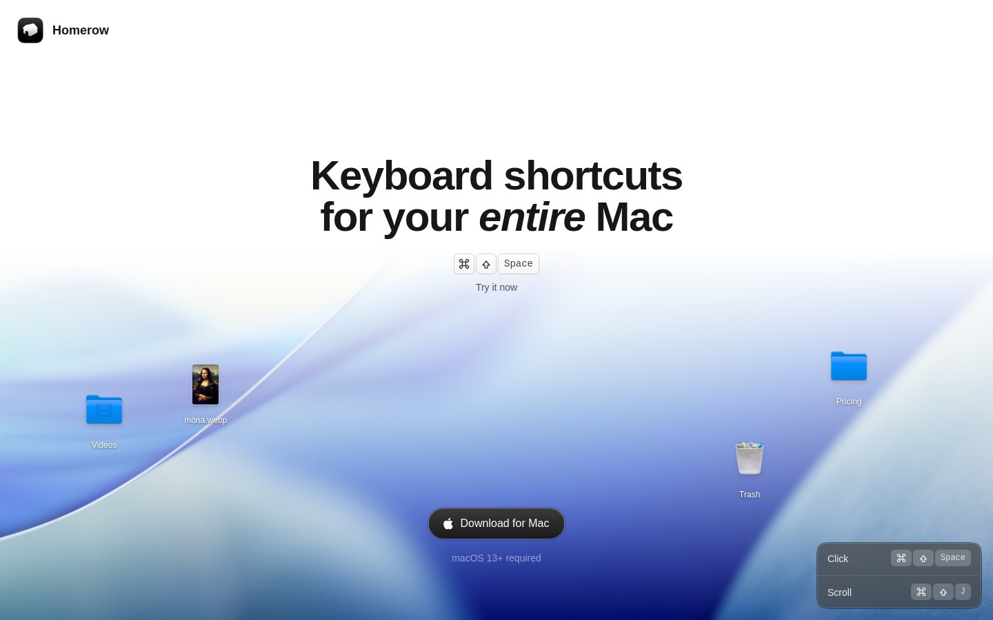 Homerow homepage screenshot