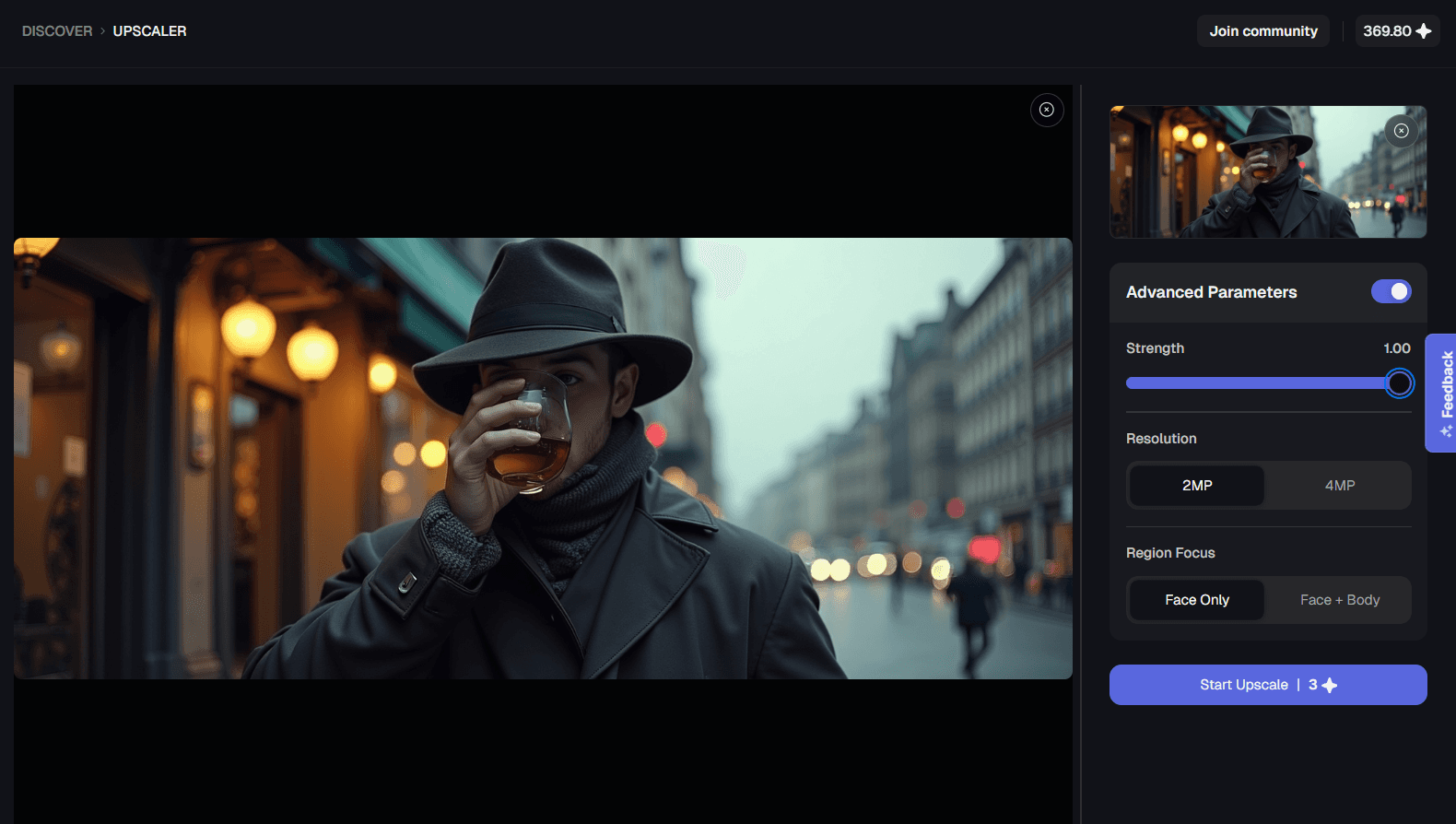 man with coffee from remaker ai in upscaler x2