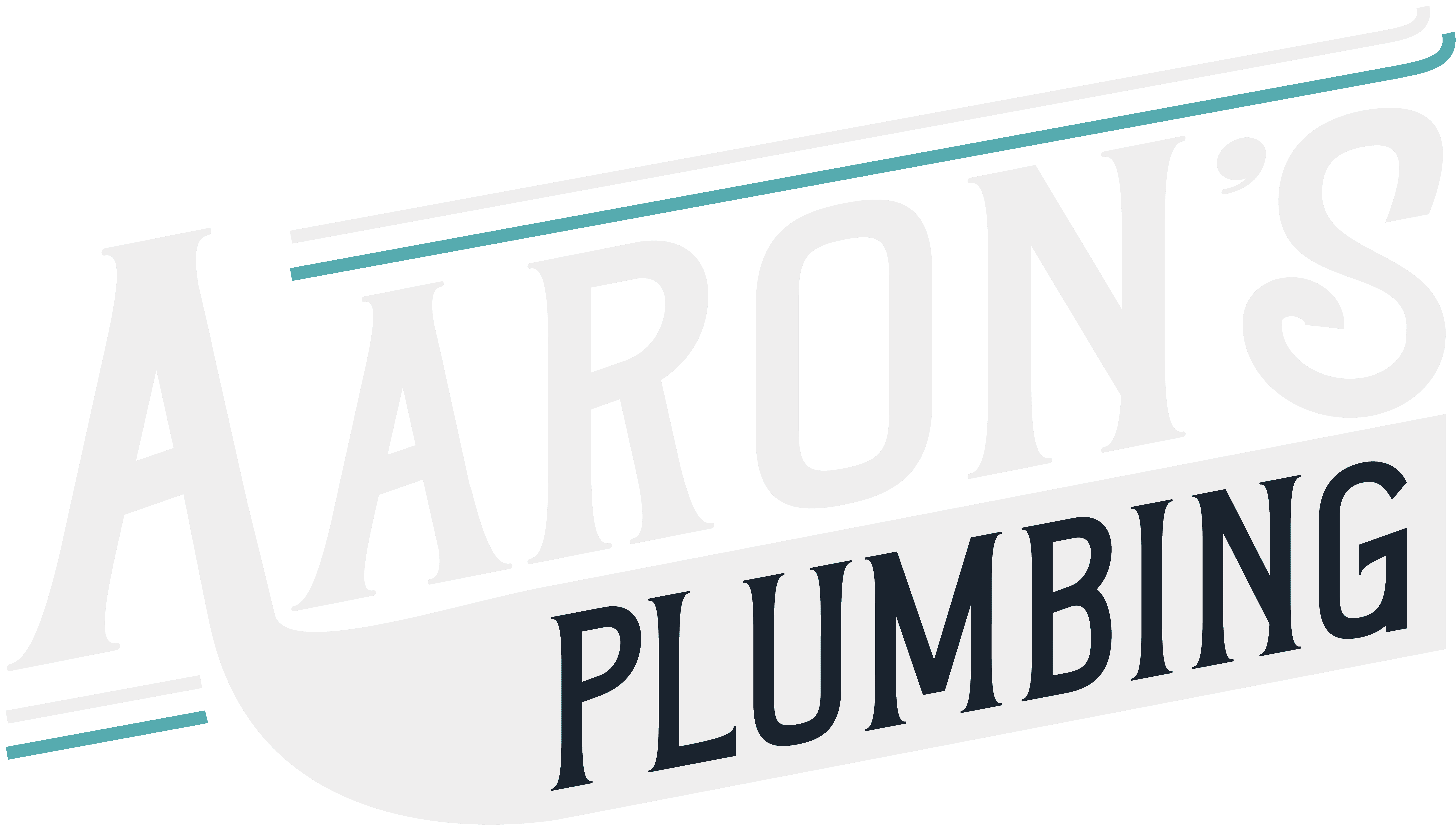Logo for Aaron's Plumbing featuring white "AARON'S" and "PLUMBING" text, with teal accents, on a dark blue background.