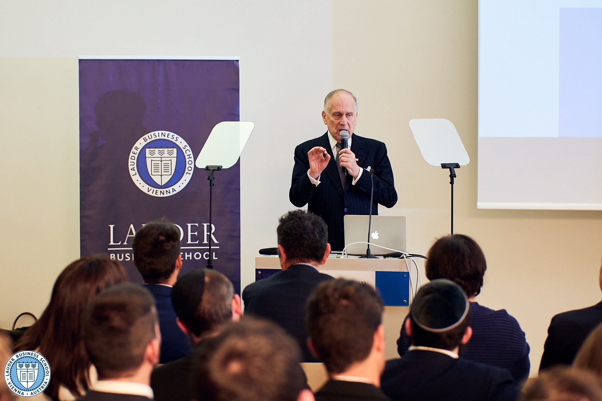 Founder and President Ambassador Ronald Lauder talking to LBS Students