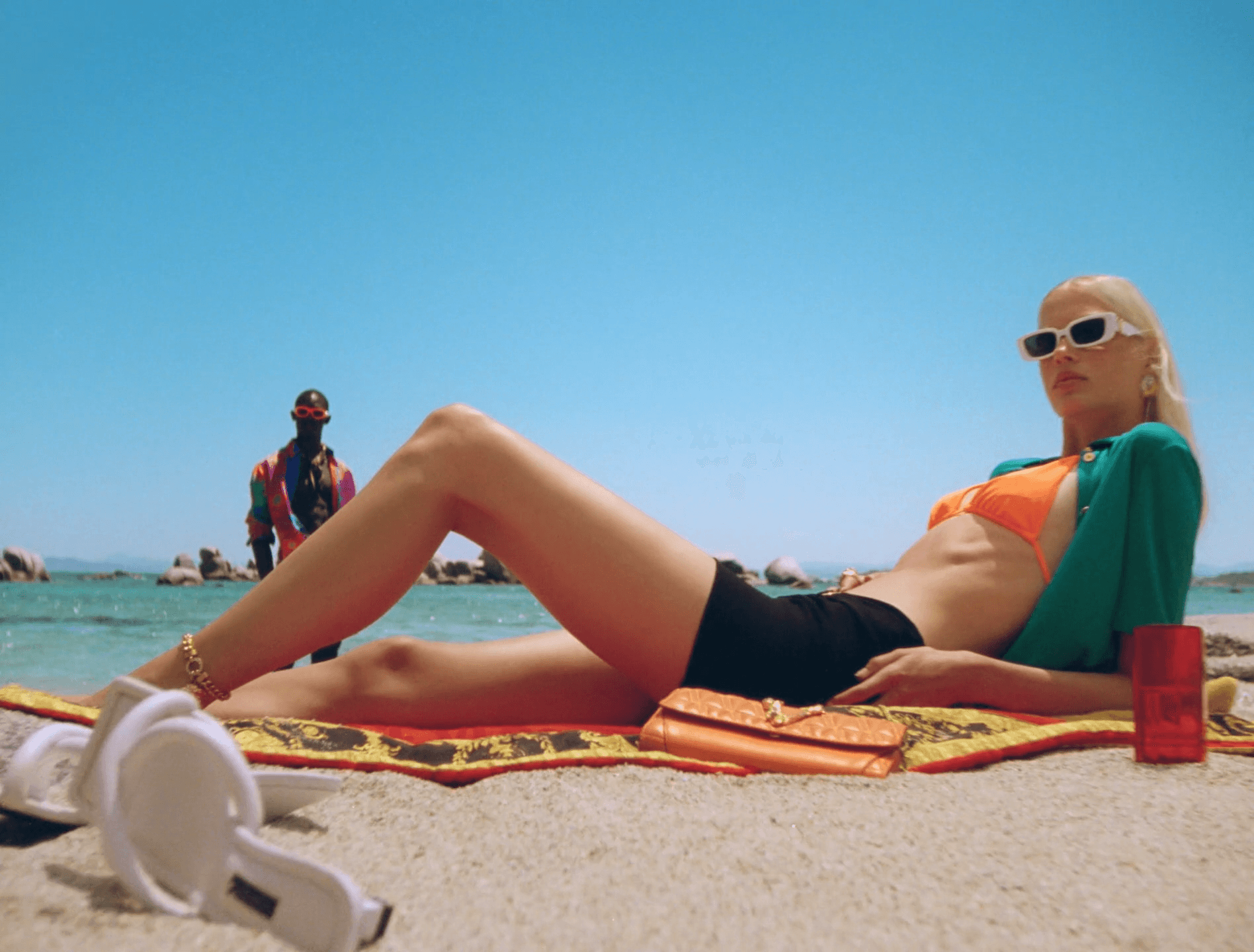 Abstract streaks of light against black background