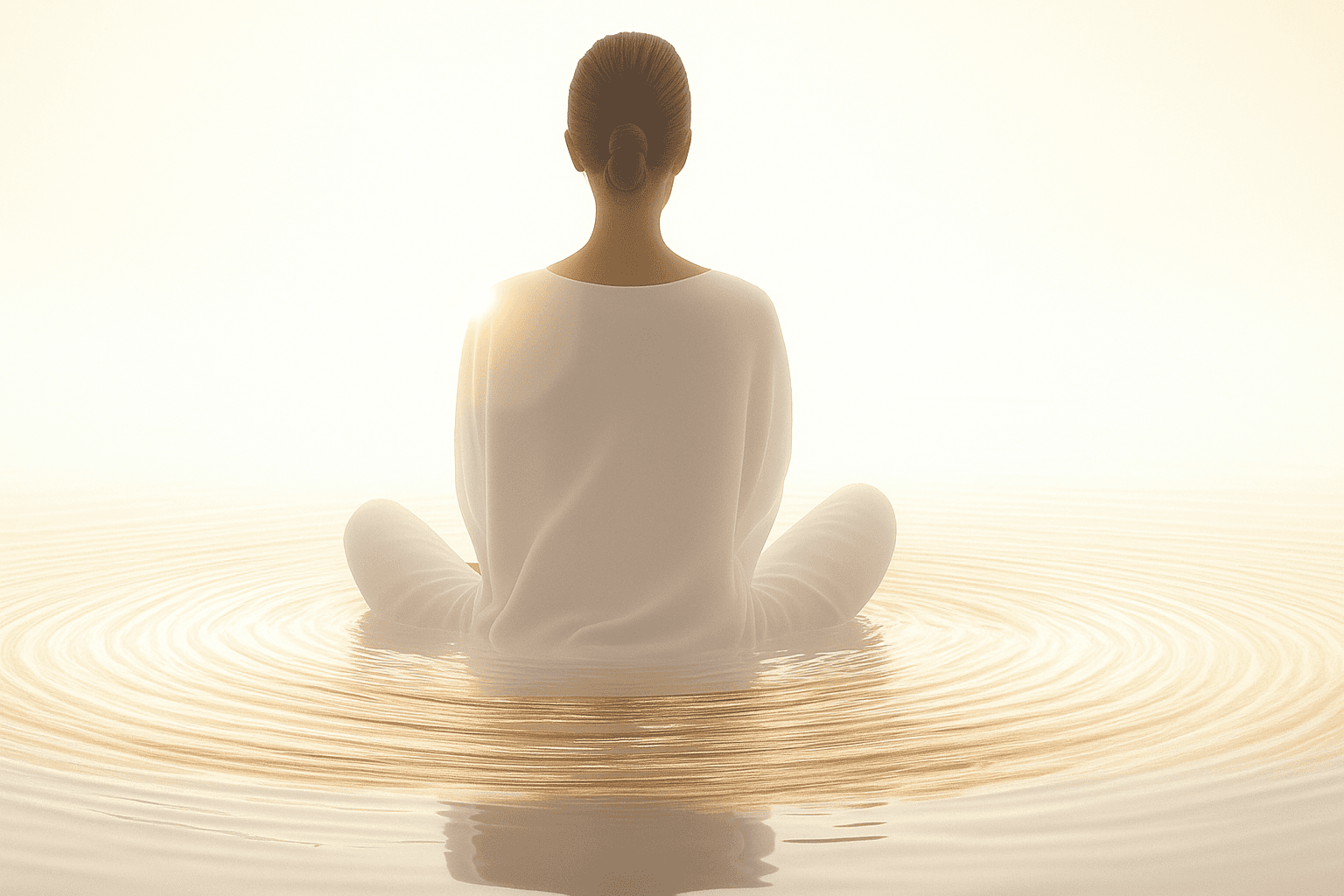 Peaceful Soothing Scene of A Meditating Girl With Her Back Towards