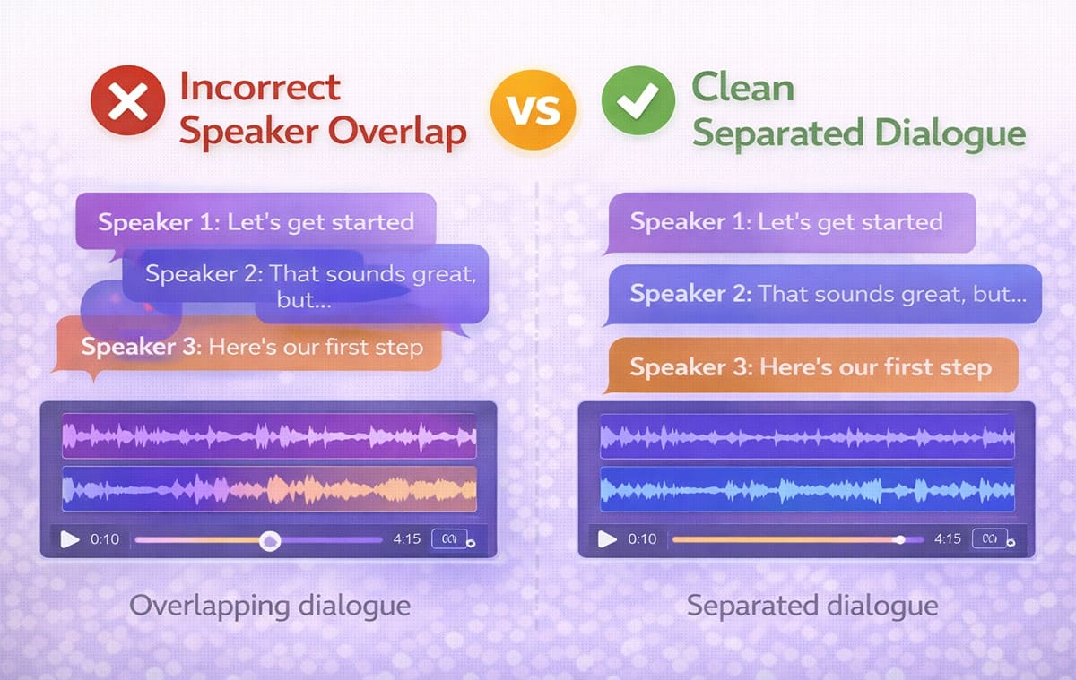 overlap vs clean separated dialogue timeline