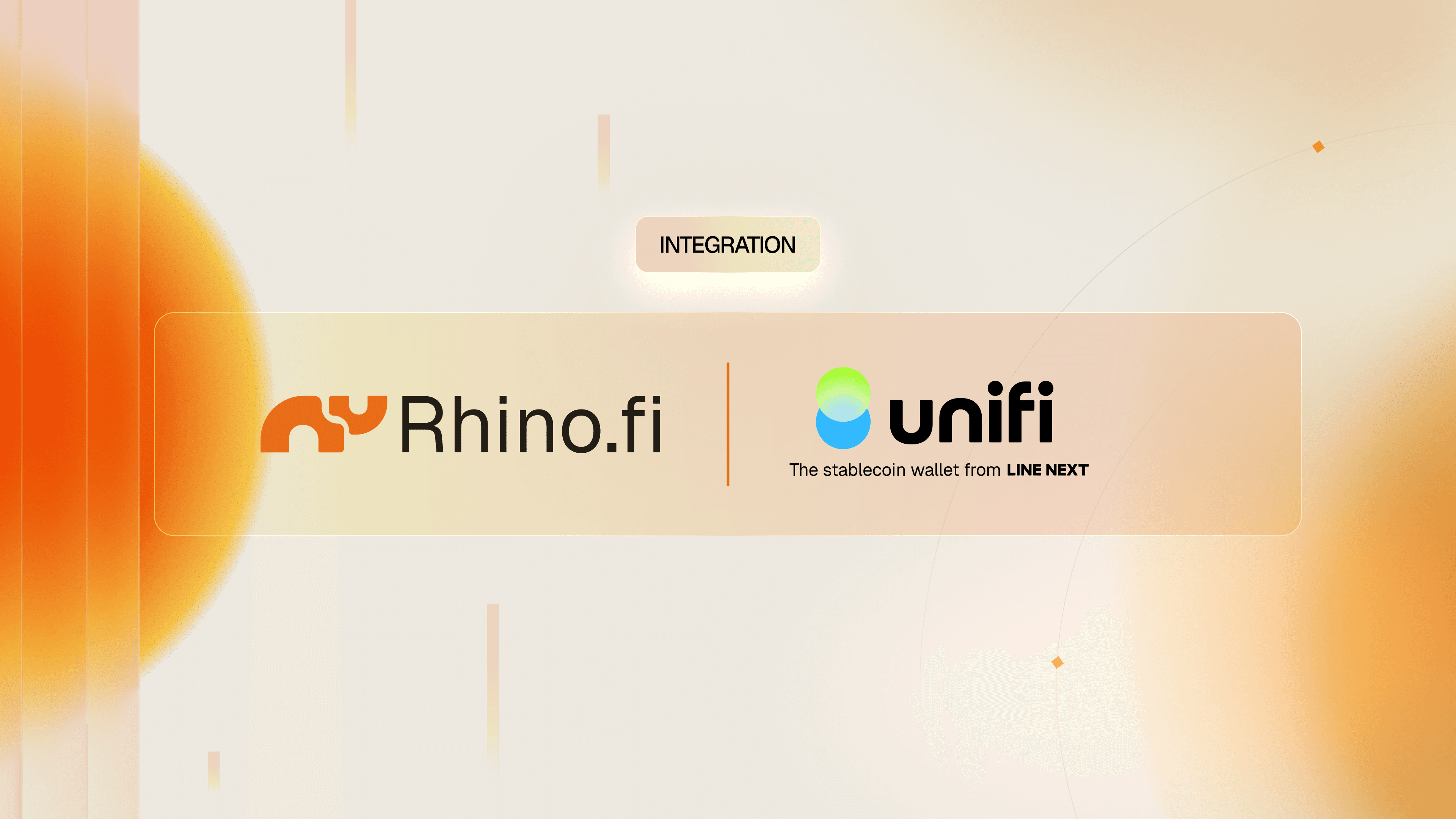 Rhino.fi, Unifi and LINE NEXT logos, marking Unifi’s cross-chain stablecoin deposit integration with Rhino.fi.