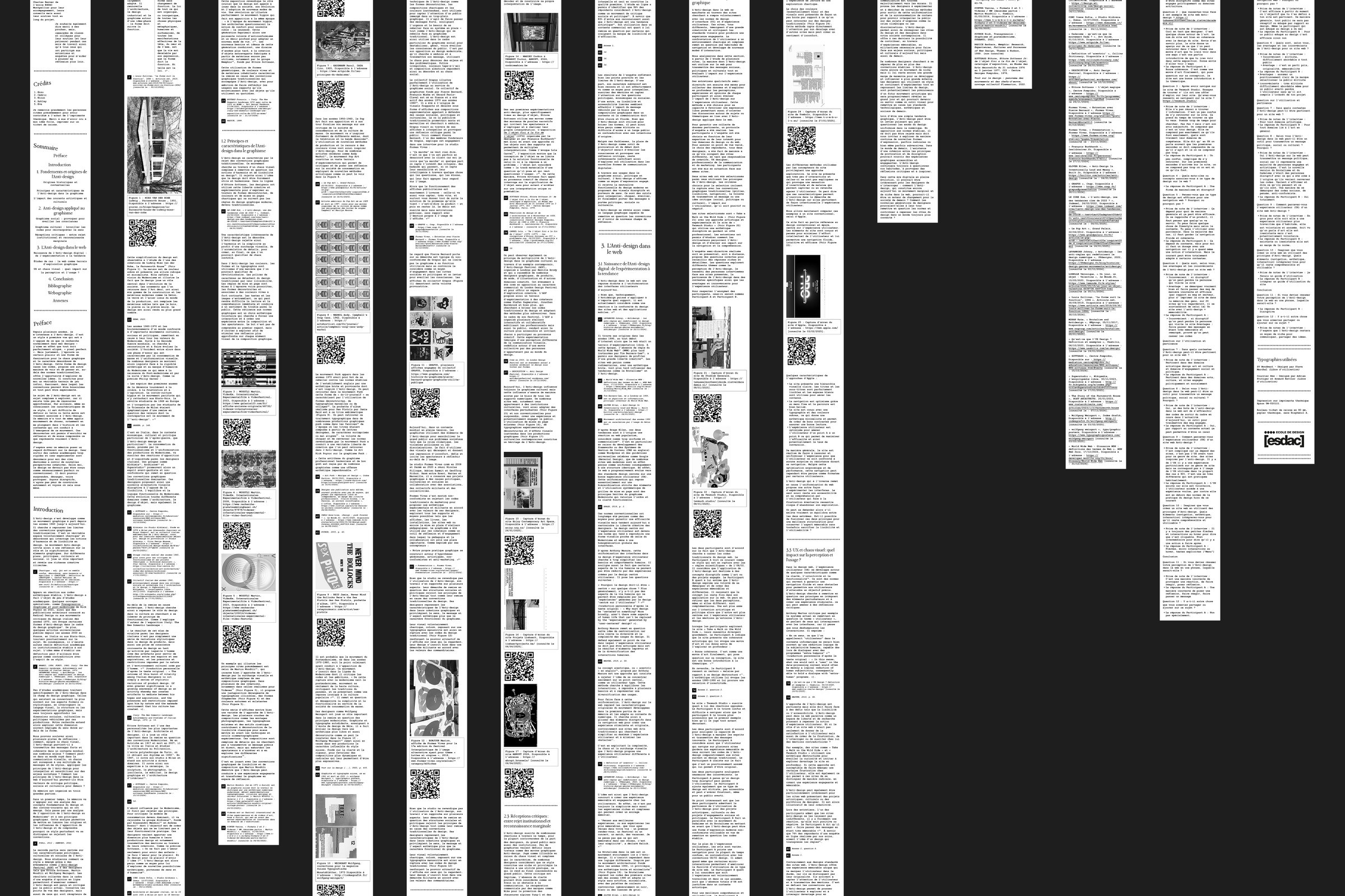 Anti-design thesis laid out as long vertical receipt strips on a black background