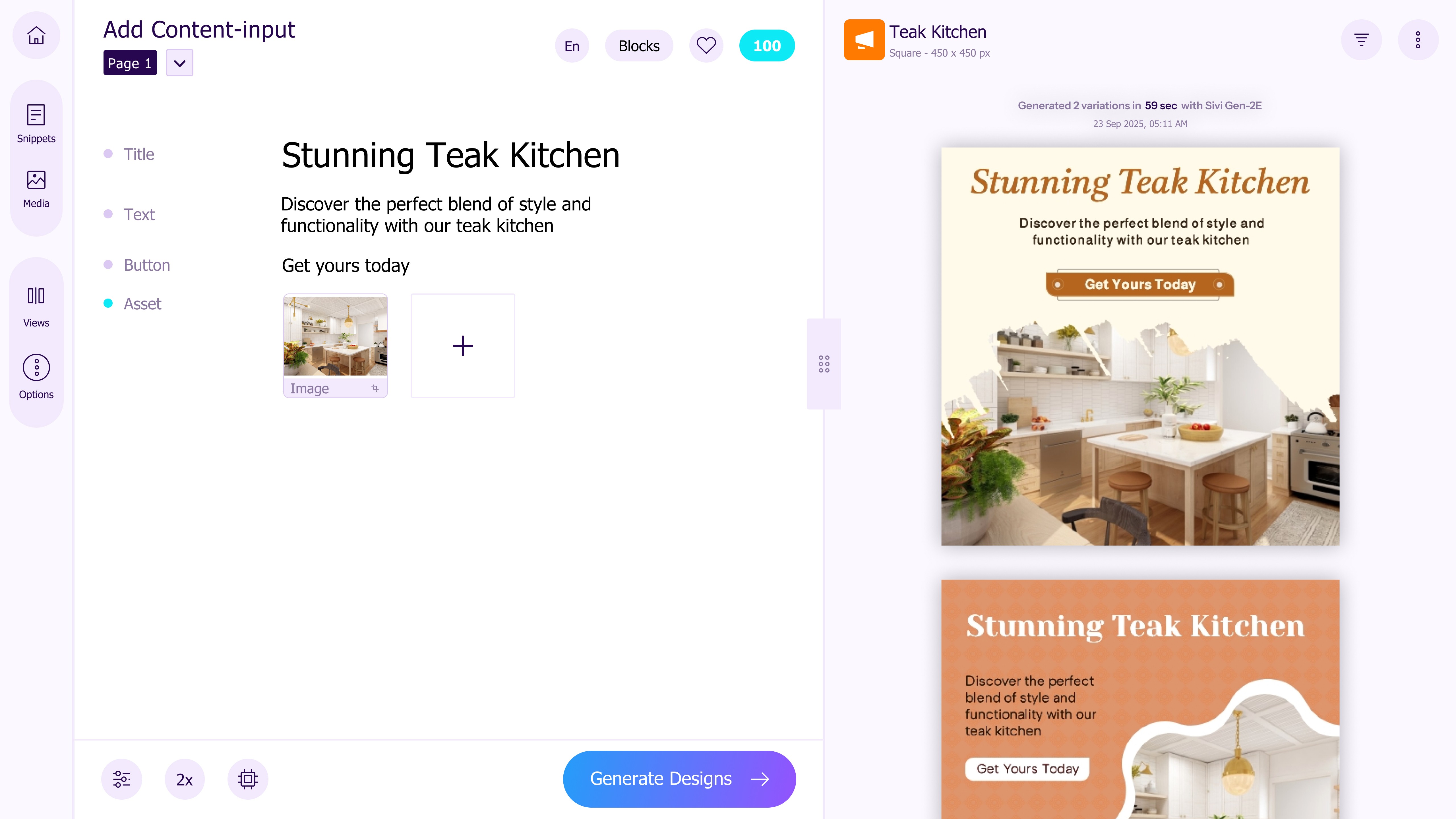 Sivi: Generate furniture banner design with your own content
