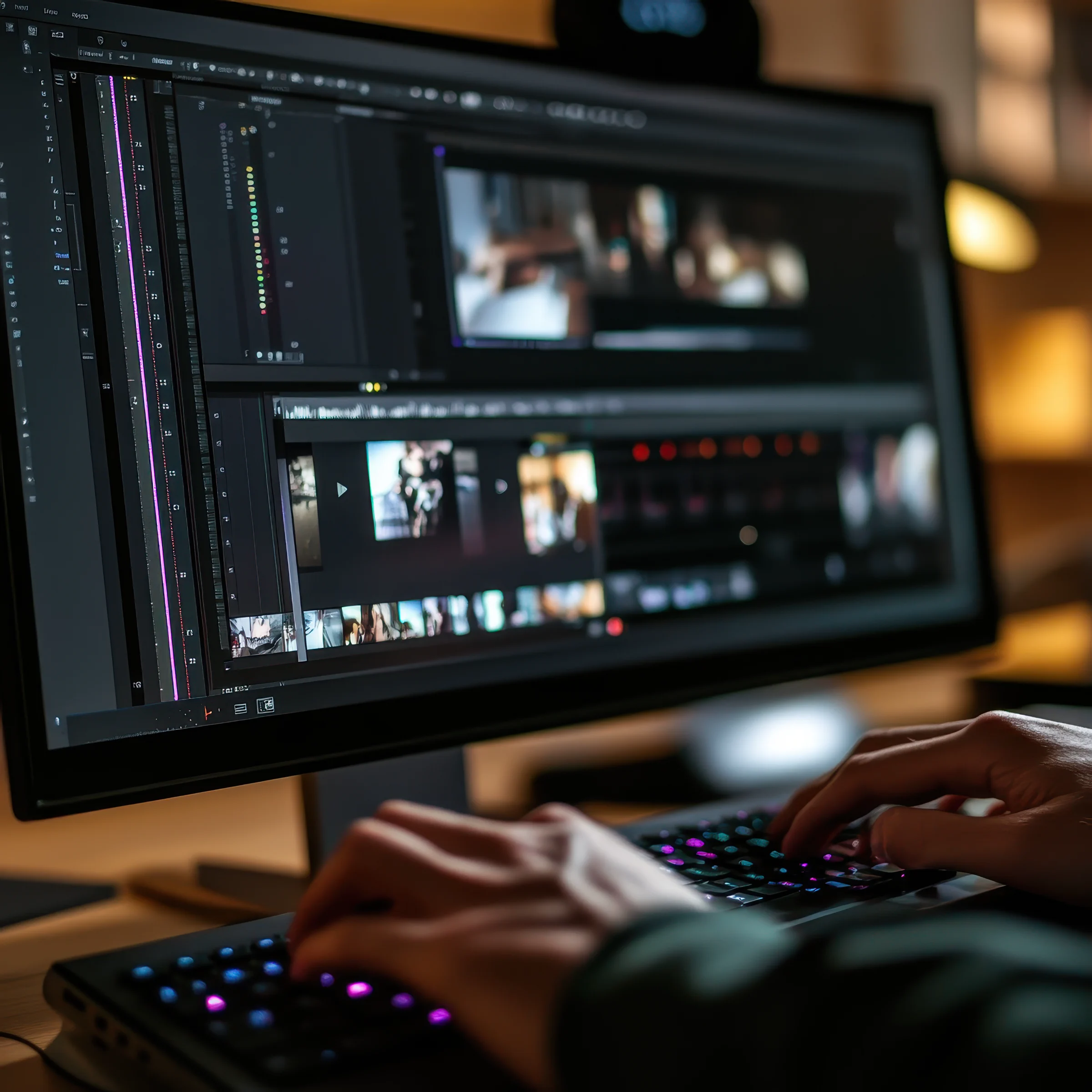 A video editing timeline with short-form clips being cut