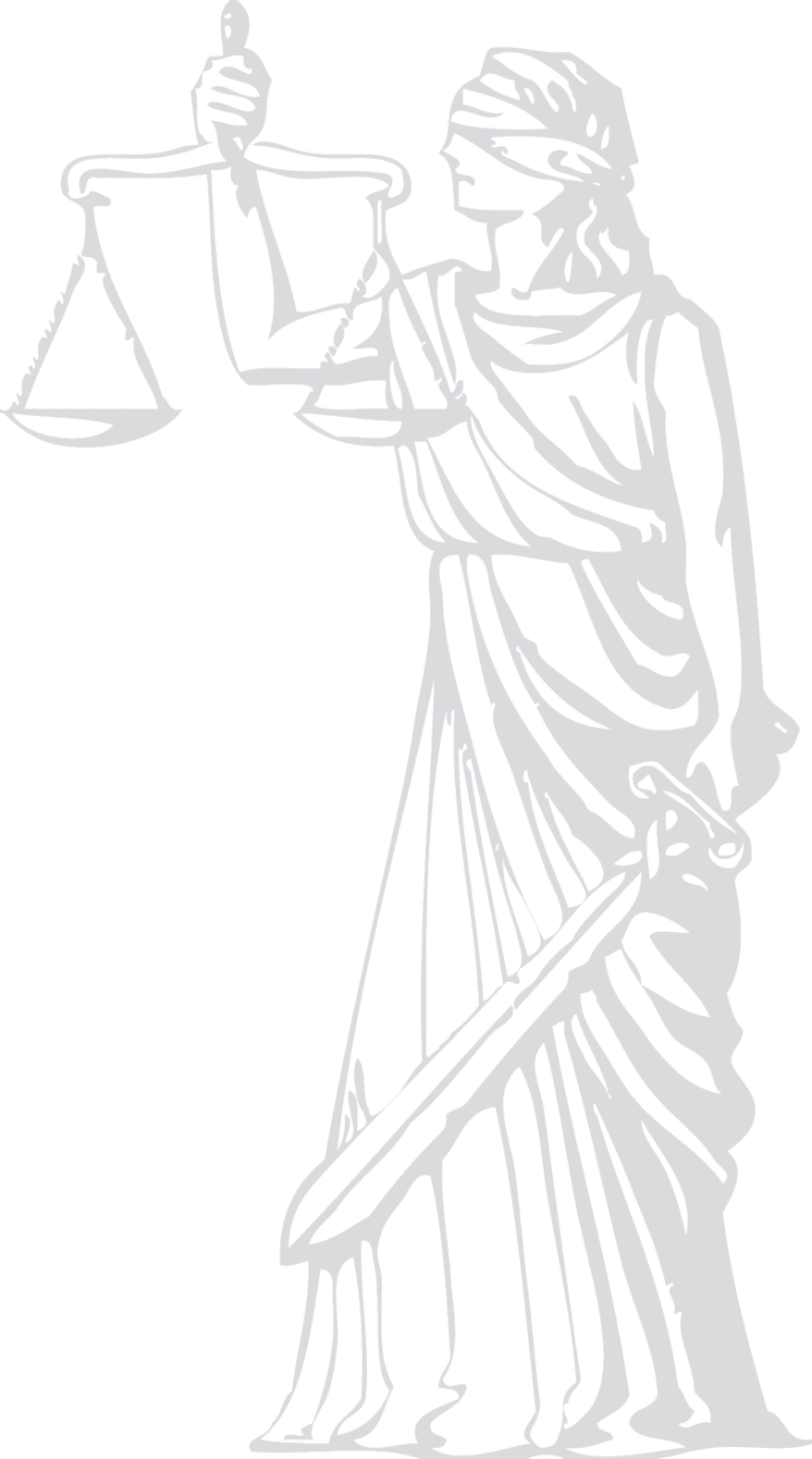 Estátua da justiça no plano de fundo do site