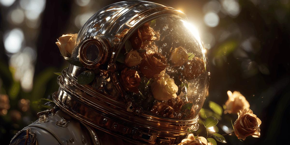 A surreal scene of a Saturn-like planet floating in the center of a misty, futuristic hallway.