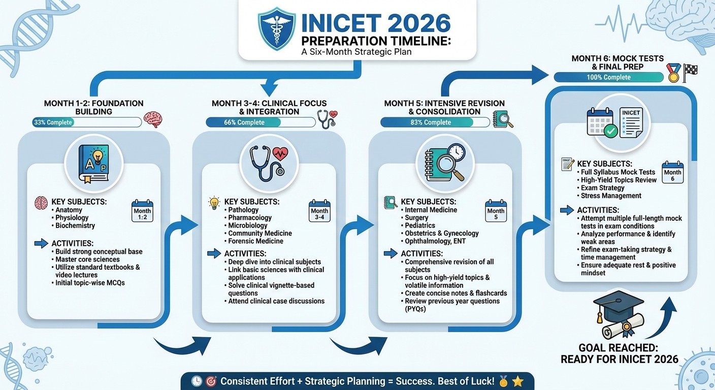 INICET 2026 six-month preparation timeline and strategy