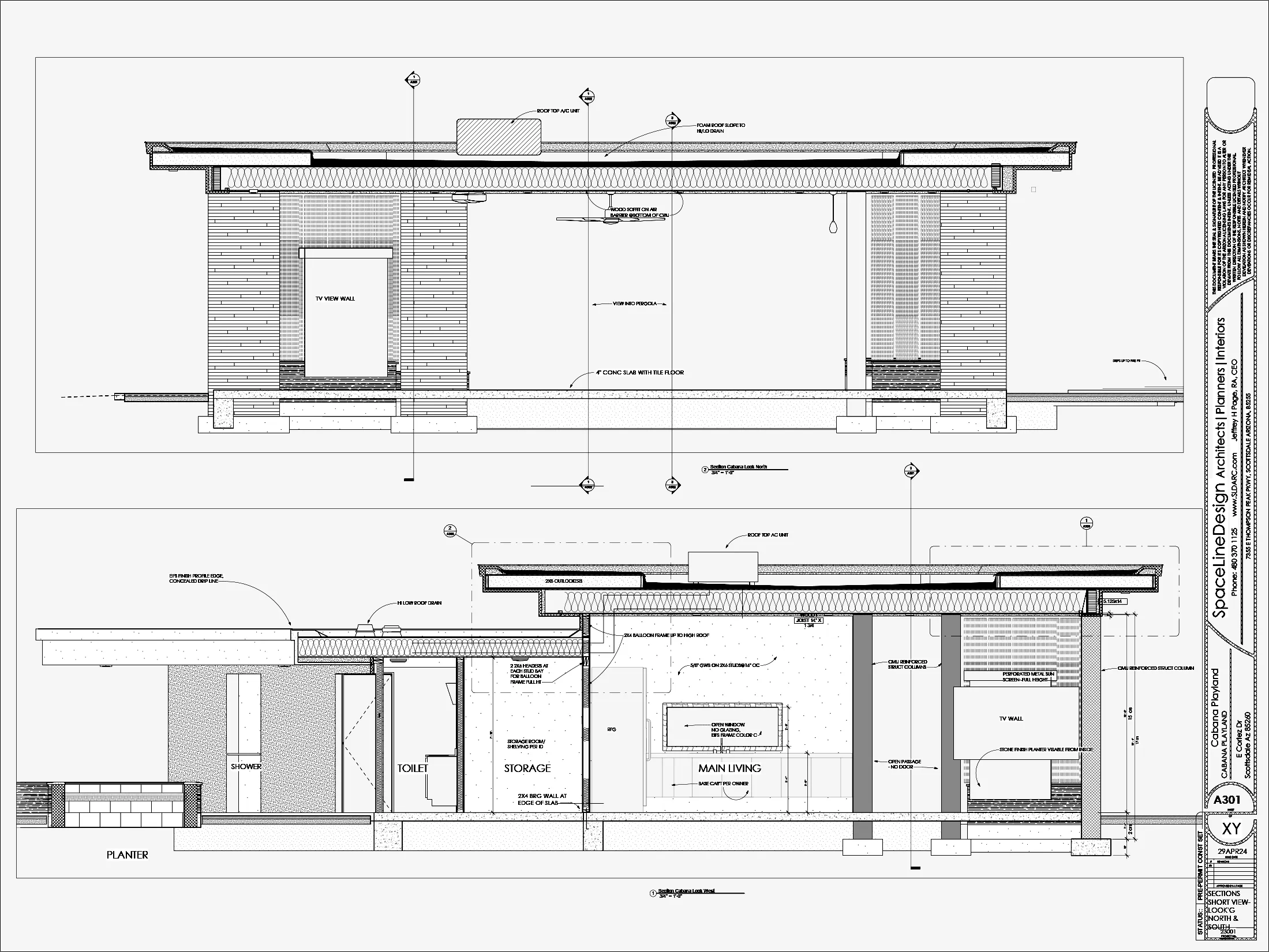 Cabana building section showing how the cross section looks.