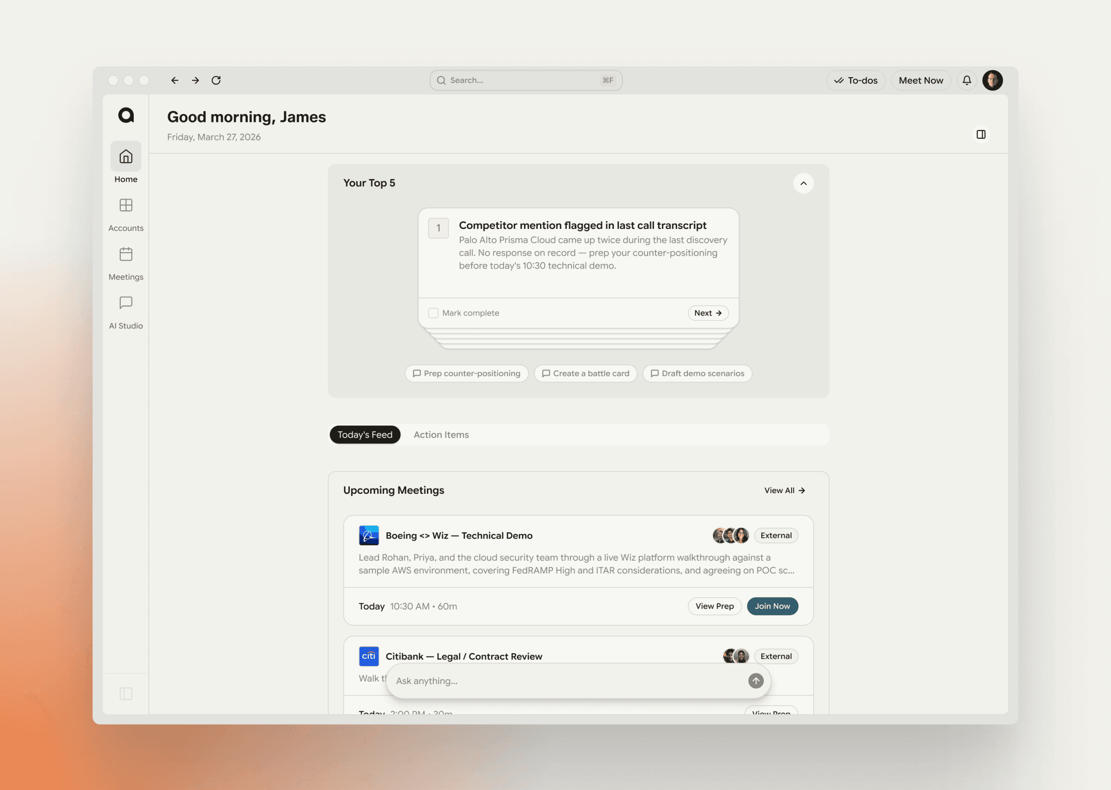 Daily briefing interface
