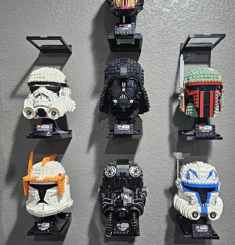 Wall-mounted shelves for LEGO Star Wars helmets