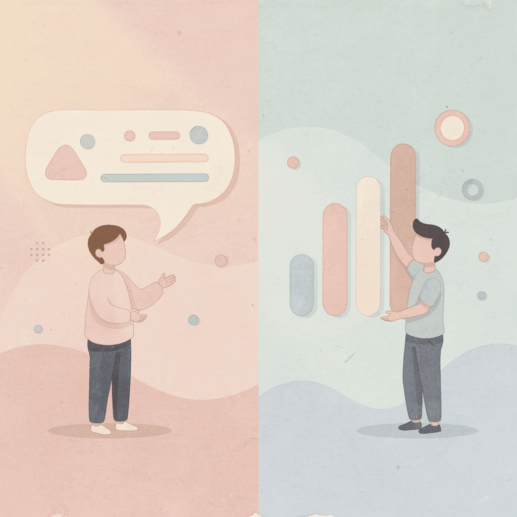 Split scene showing memorizing phrases versus live conversation practice