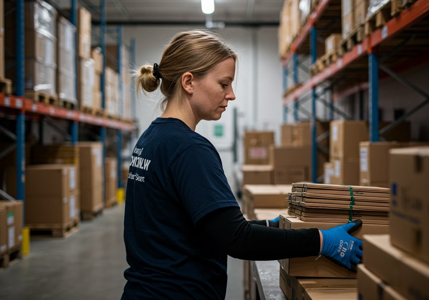 Opératrice logistique en entrepôt ayant obtenu sa certification supply chain