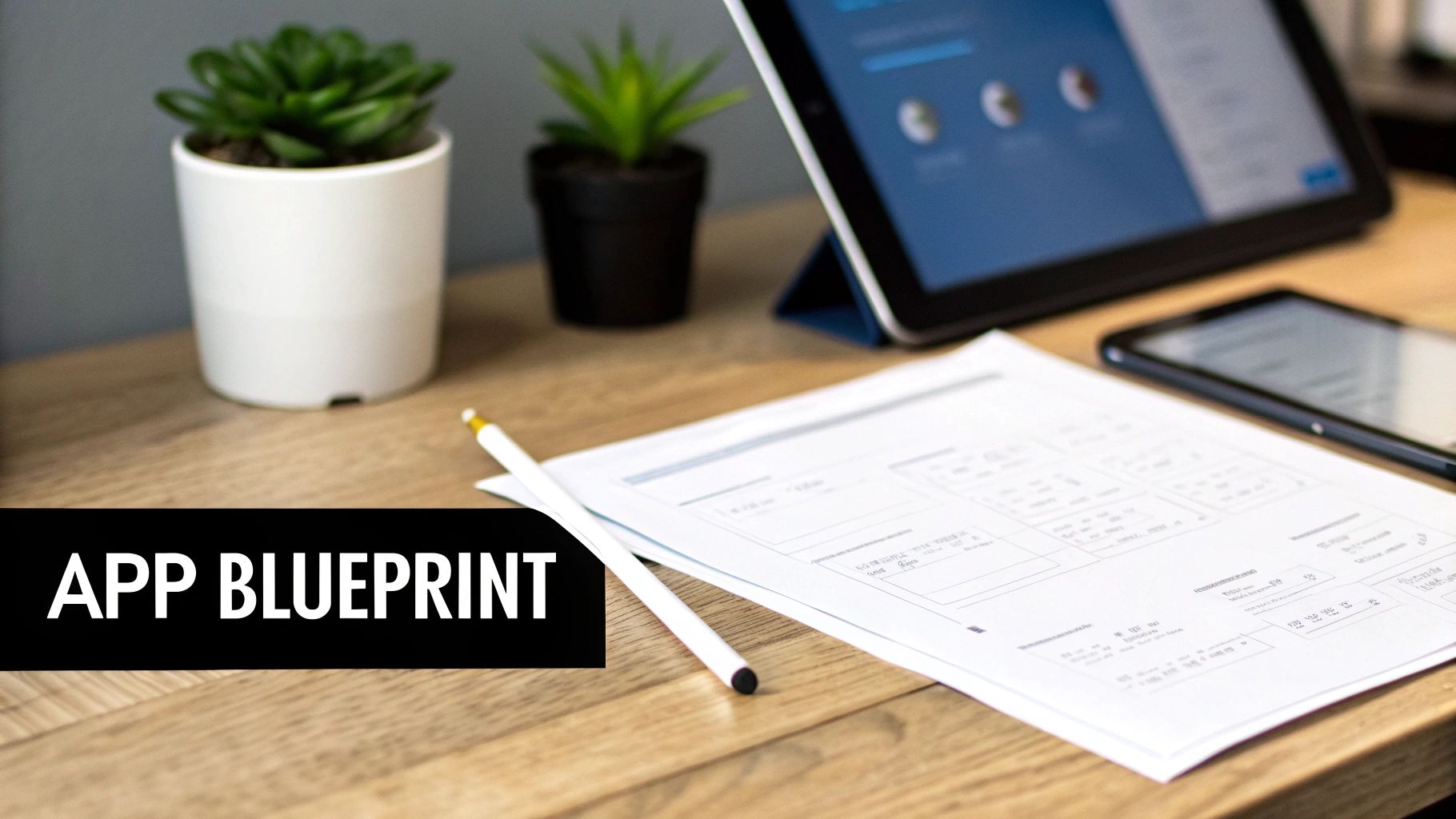 A person sketching out app wireframes on a piece of paper.