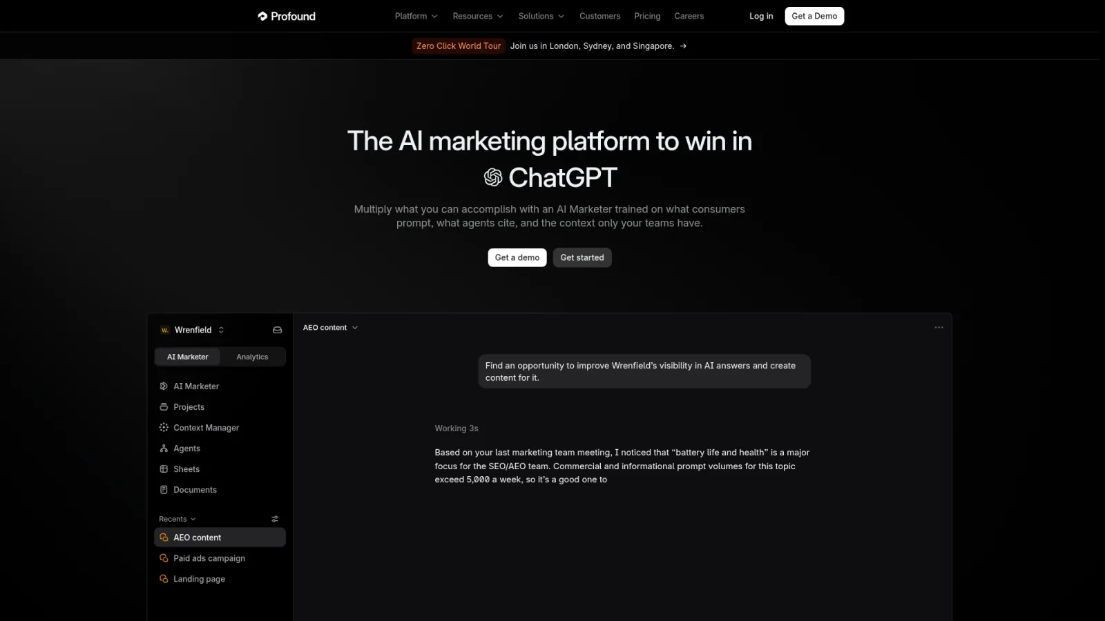Profound homepage