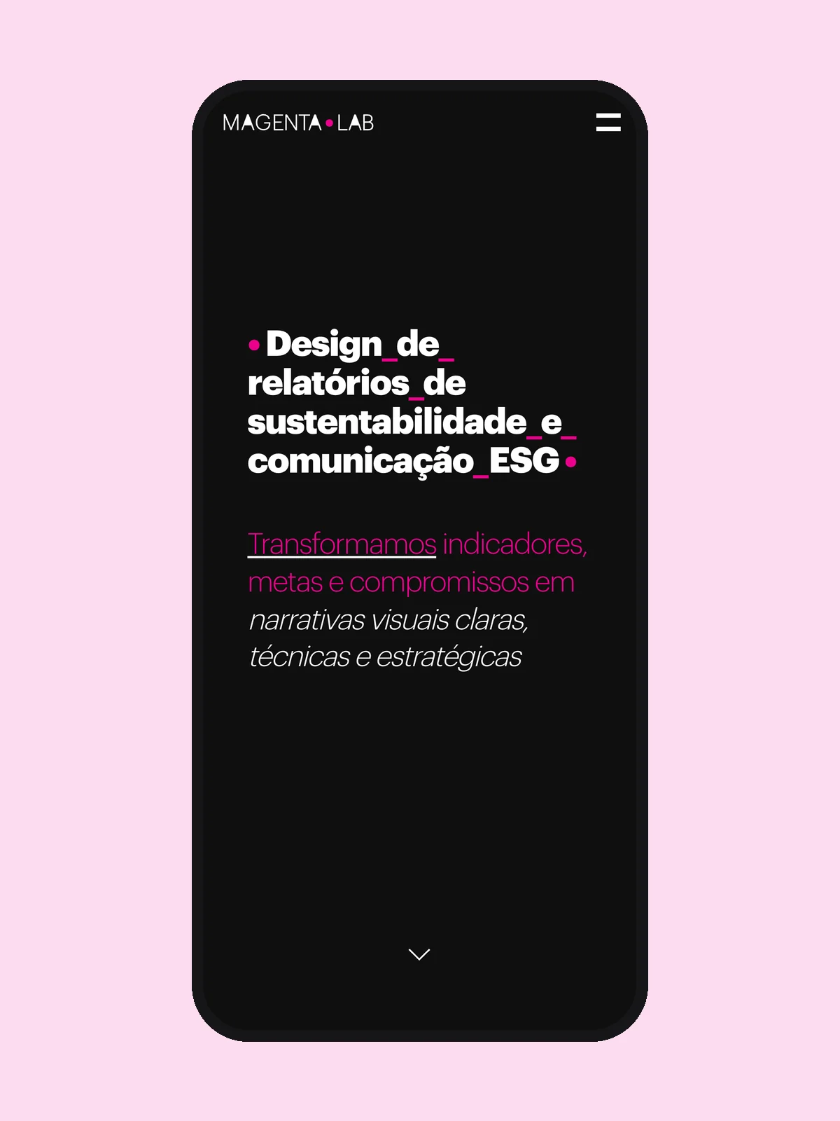 Página inicial do site da Magenta Lab no celular