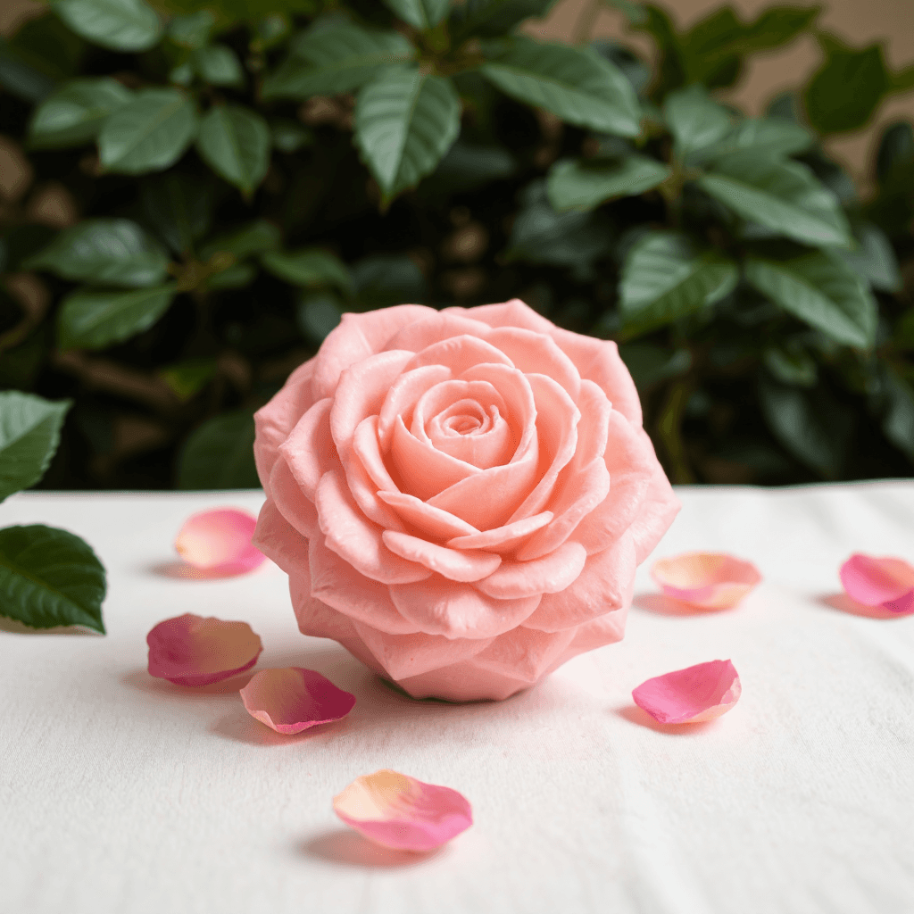product photography of decorative soap in the shape of a rose