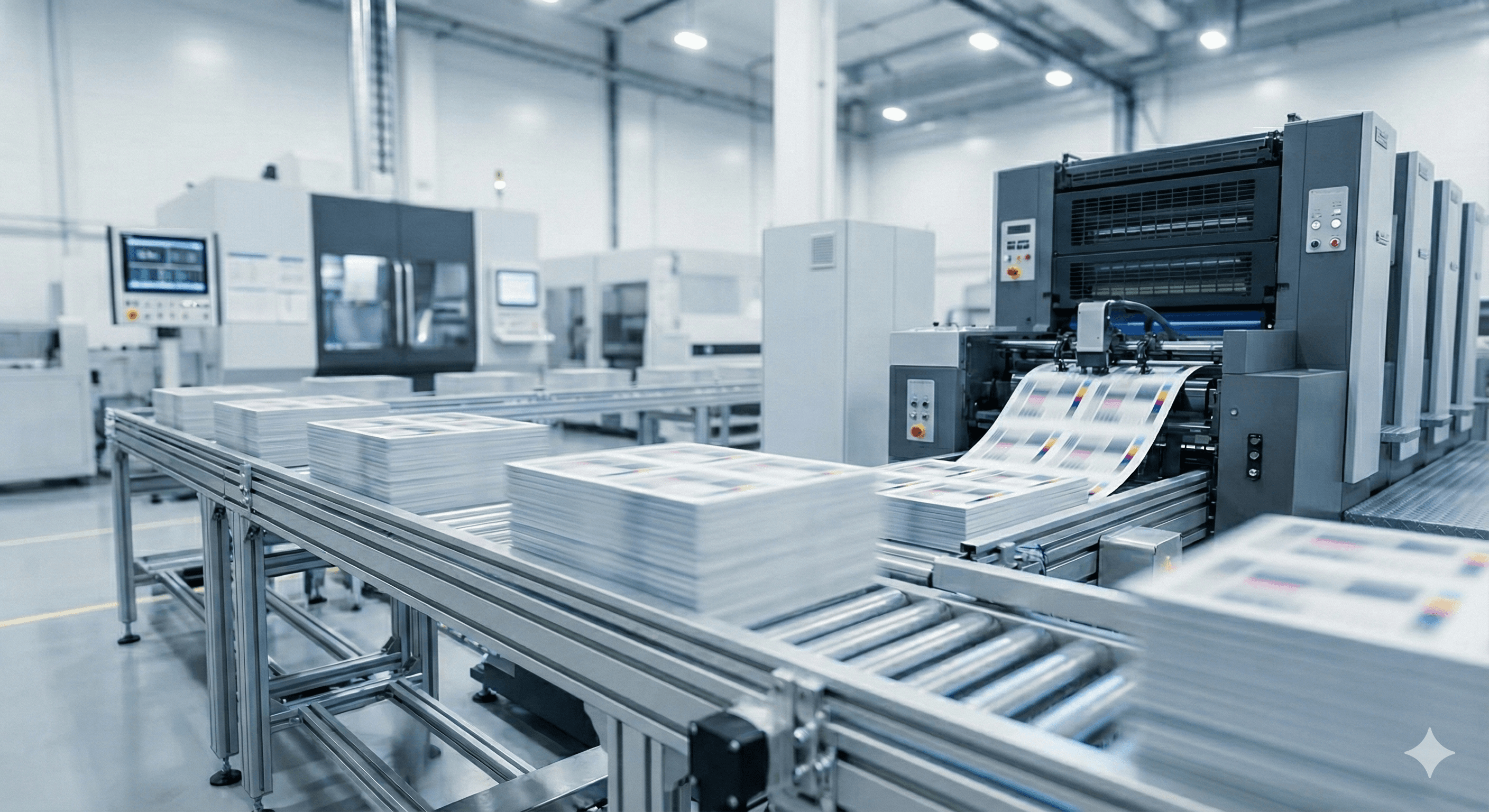 Industrial offset printing machine in Kuching factory processing high volume wholesale cake box orders.