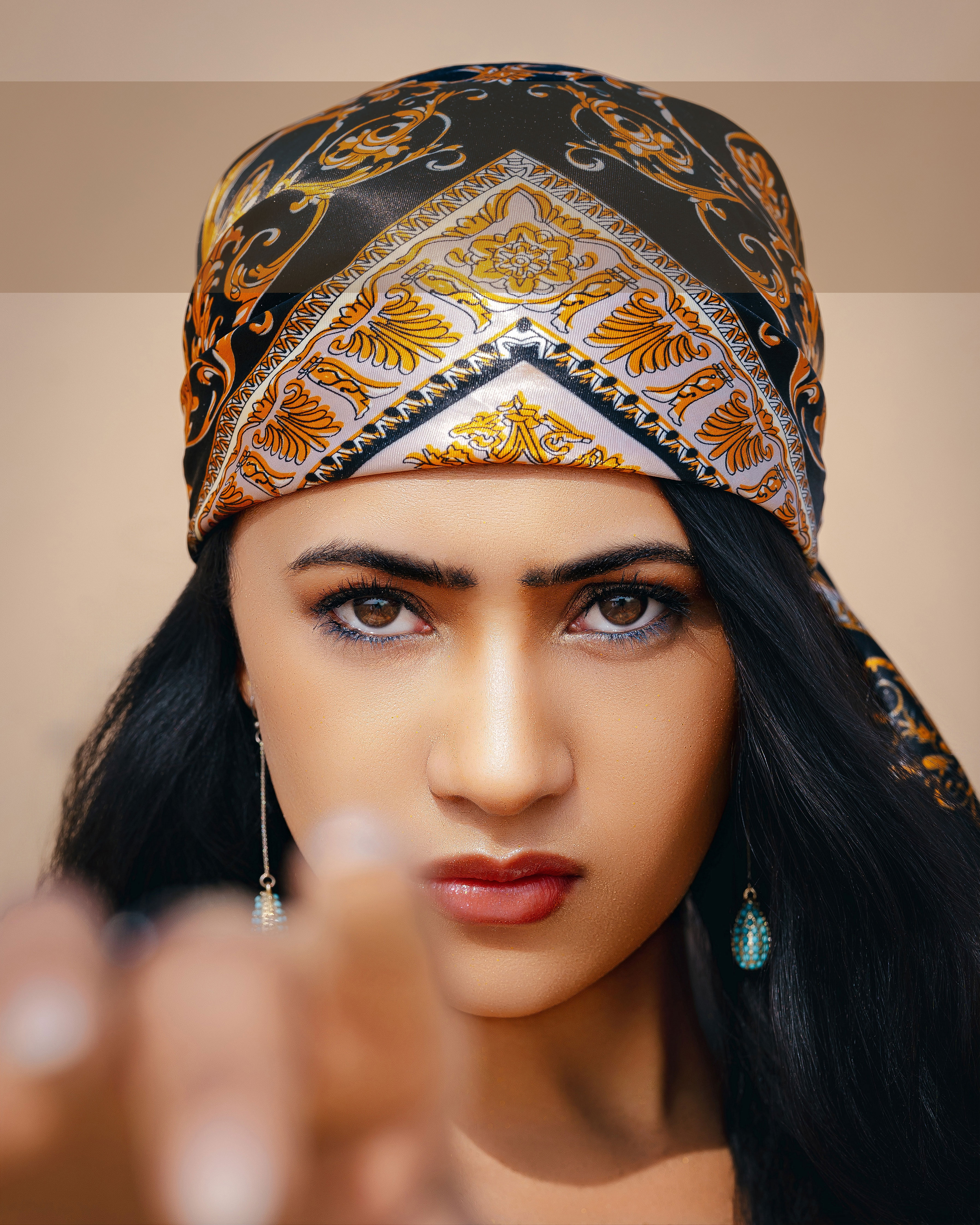 Fashion photoshoot with a woman posing in a dress