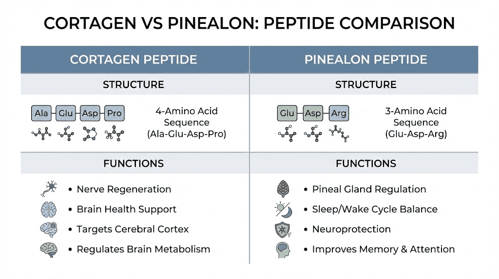 Cortagen versus Pinealon brain peptide comparison chart