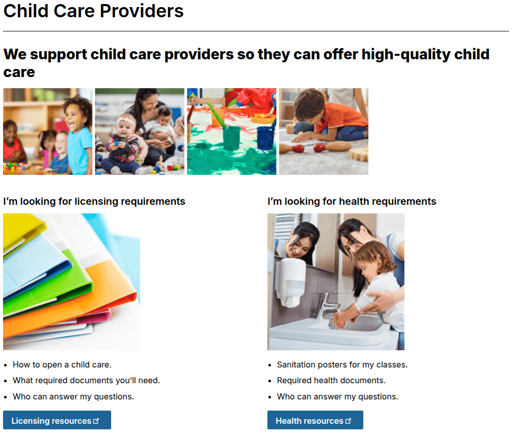 Mesa country website on child care training