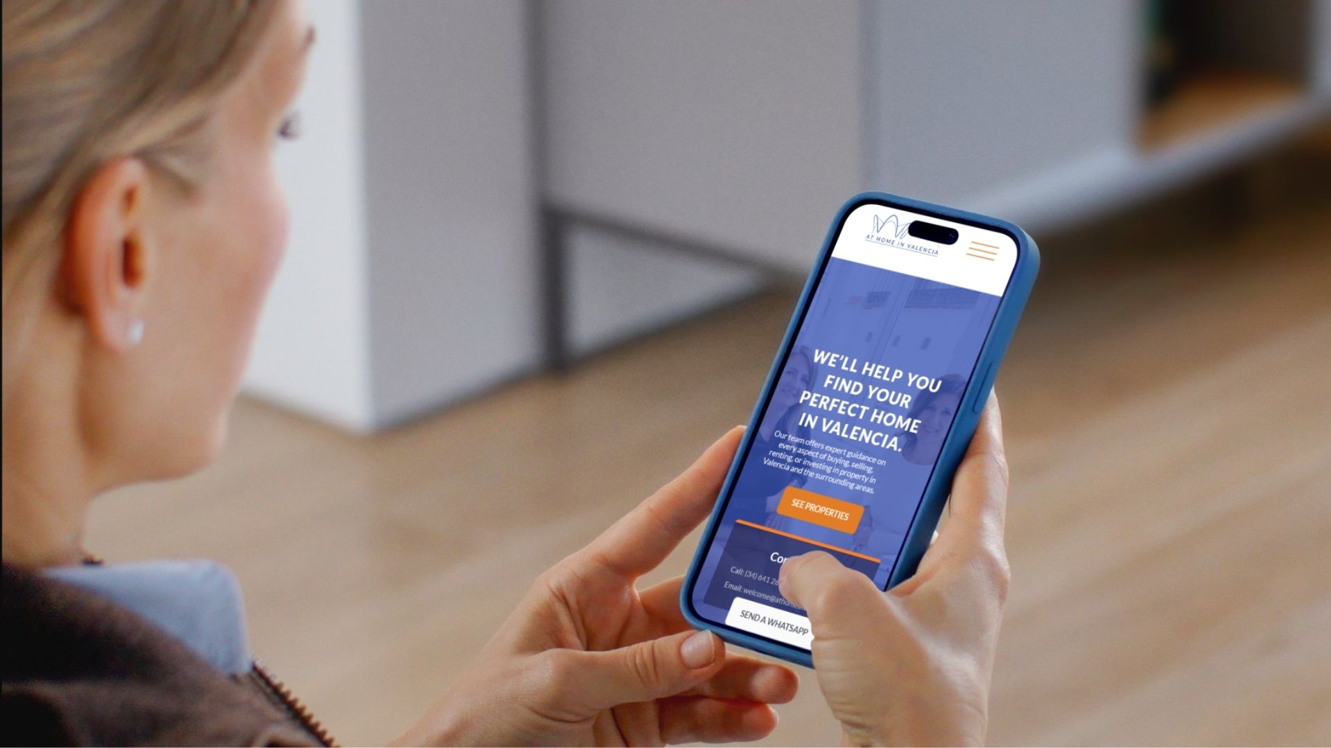 Responsive website design for At Home in Valencia, real estate company. created in Framer