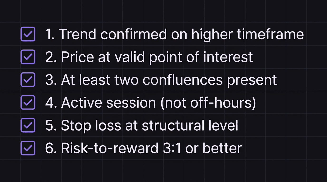 Checklist showing six minimum criteria items for trade qualification