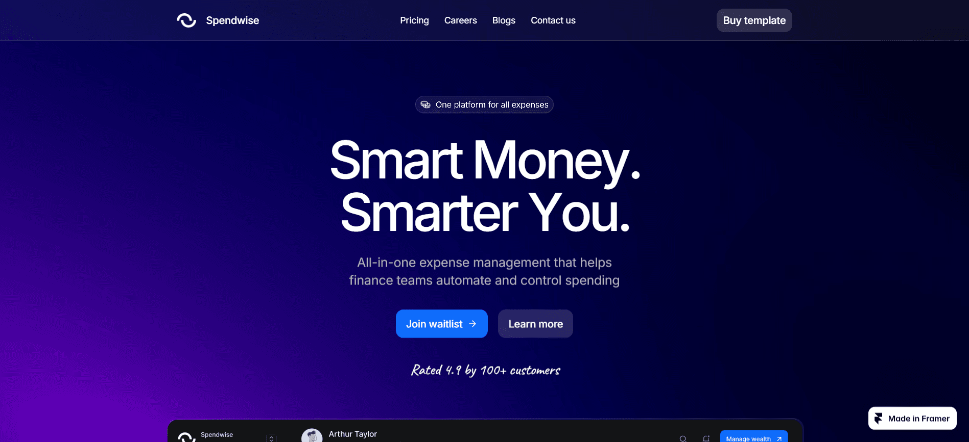 Spendwise SaaS website template homepage